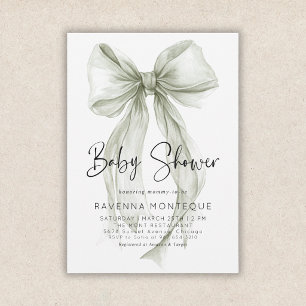 Preppy Sage Bow Clean Personalized Baby Shower  Invitation