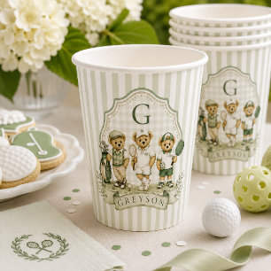Preppy Sage Country Club Sports Teddy Bears Paper Cups