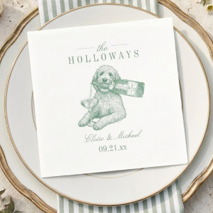 Preppy Sage Green Golden Doodle Champagne Wedding Napkin