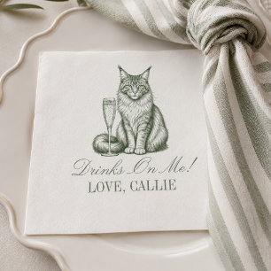 Preppy Sage Green Maine Coon Cat Champagne Wedding Napkin