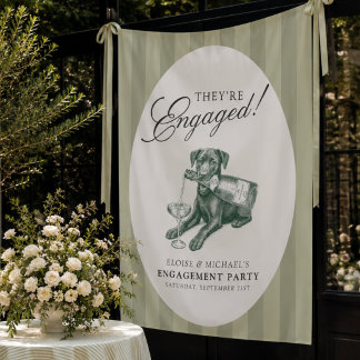 Preppy Sage Green Stripe Labrador Engagement Party Tapestry