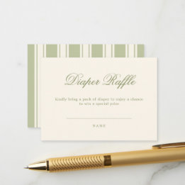 Preppy Sage Green Stripes Diaper Raffle Enclosure Card