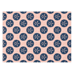 Preppy Sand Dollar Greek Key Navy & Coral Tablecloth