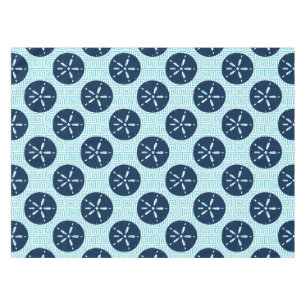 Preppy Sand Dollar Greek Key Navy & Turquoise Tablecloth