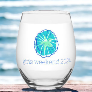 Preppy Sand Dollar Personalized Girl's Weekend Stemless Wine Glass