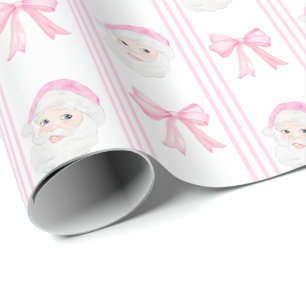 Preppy Santa and bows Christmas grandmillennial  Wrapping Paper