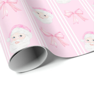 Preppy Santa and bows Christmas grandmillennial  Wrapping Paper