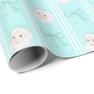 Preppy Santa and bows Christmas grandmillennial Wrapping Paper