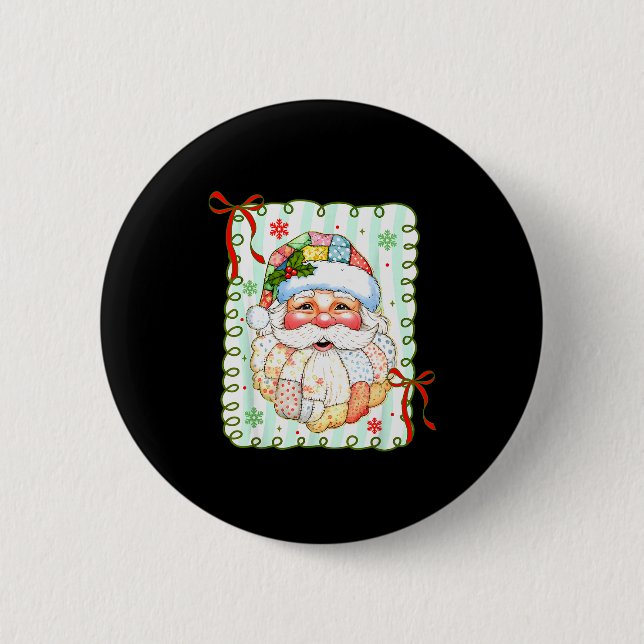 Preppy Santa Claus Christmas Patchwork Santa Xmas  2 Inch Round Button (Front)