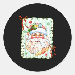 Preppy Santa Claus Christmas Patchwork Santa Xmas Classic Round Sticker