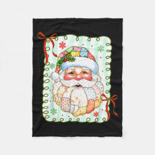 Preppy Santa Claus Christmas Patchwork Santa Xmas  Fleece Blanket
