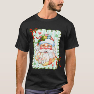 Preppy Santa Claus Christmas Patchwork Santa Xmas T-Shirt