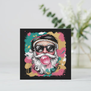 Preppy Santa Coquette Christmas Glitter Girly Pink Holiday Card