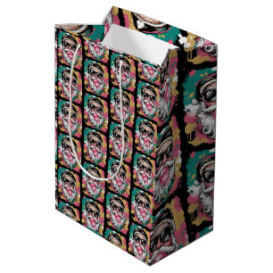Preppy Santa Coquette Christmas Glitter Girly Pink Medium Gift Bag