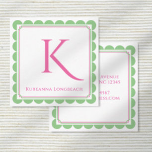 Preppy Scallop Monogram Pink & Mint Green Calling Enclosure Card