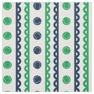 Preppy Scalloped Tennis Stripe - Green & Navy Fabric