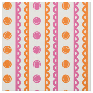 Preppy Scalloped Tennis Stripe - Hot Pink & Orange Fabric