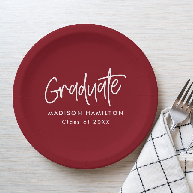 Preppy Script Burgundy Graduation Paper Plate (Creator Uploaded)