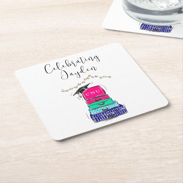 Preppy Script High School Graduation Suitcase 2023 Square Paper Coaster (Angled)