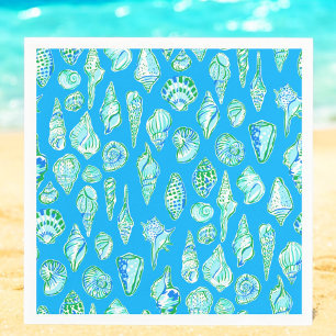 Preppy Sea Shells on Blue Seaside Coastal Napkin