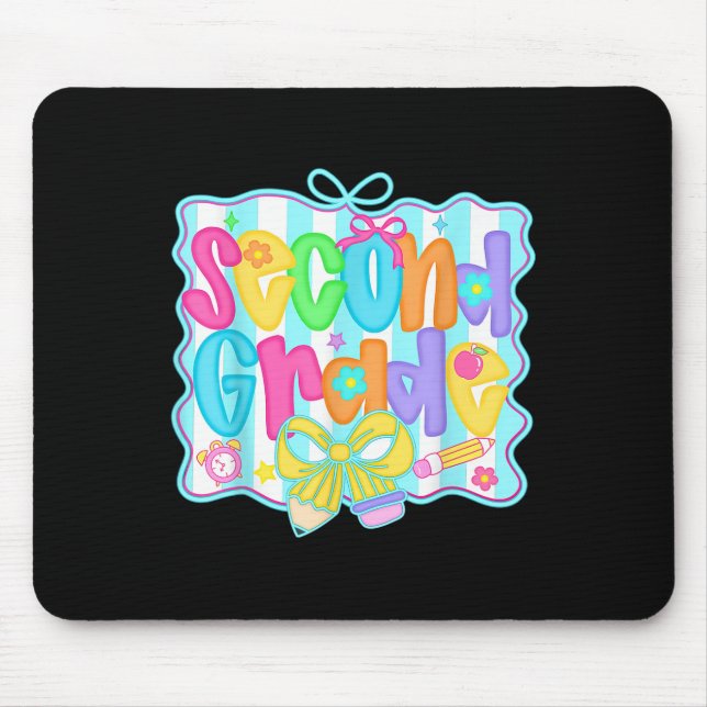 Preppy Second 2nd Grade Teacher Team Bow Back To S Mouse Pad (Front)
