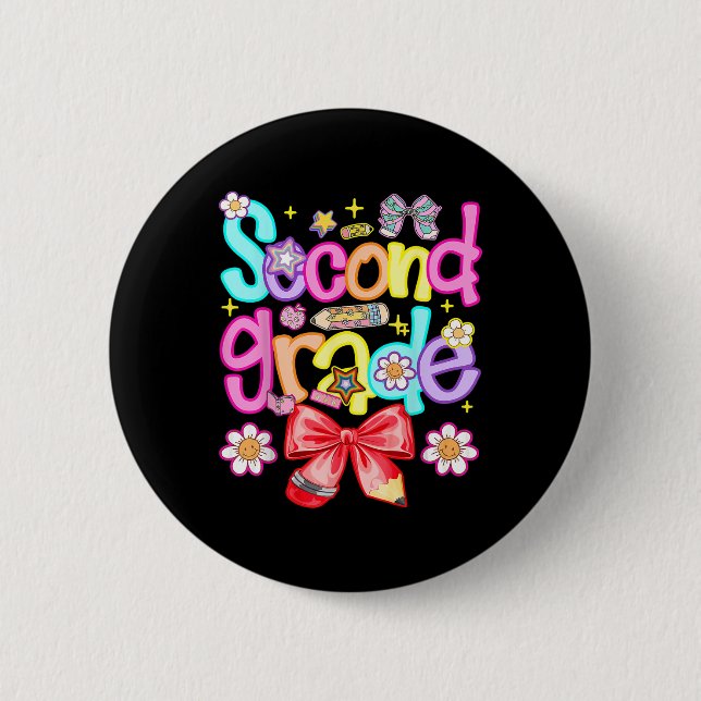 Preppy Second Grade Back To School 2nd Grade Girl  2 Inch Round Button (Front)