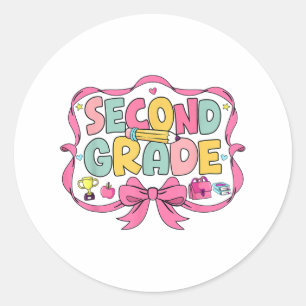 Preppy Second Grade Back To School 2nd Grade Pink Classic Round Sticker