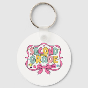 Preppy Second Grade Back To School 2nd Grade Pink Keychain