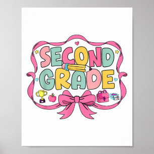 Preppy Second Grade Back To School 2nd Grade Pink Poster