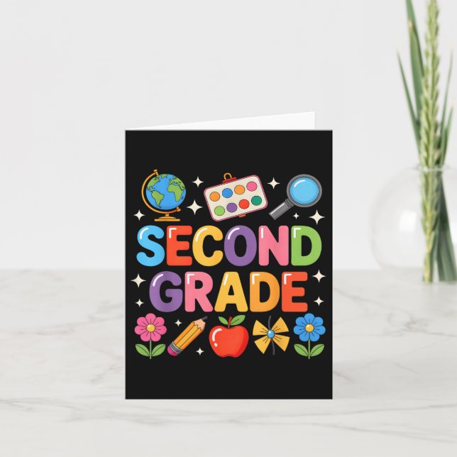 Preppy Second Grade Back To School 2nd Grade Teach Card (Front)