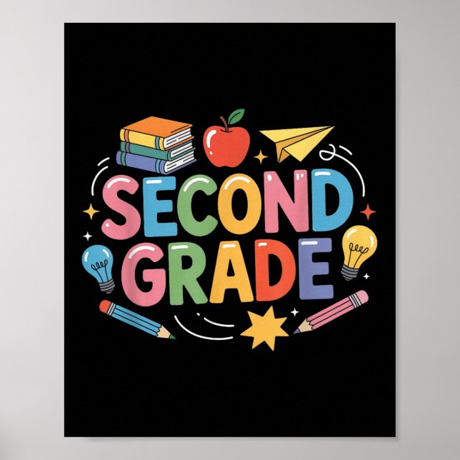 Preppy Second Grade Back To School 2nd Grade Teach Poster (Front)