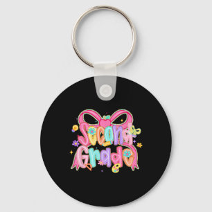 Preppy Second Grade Back To School Coquette Bow Te Keychain