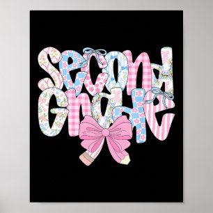 Preppy Second Grade Teacher Blue Floral Coquette P Poster