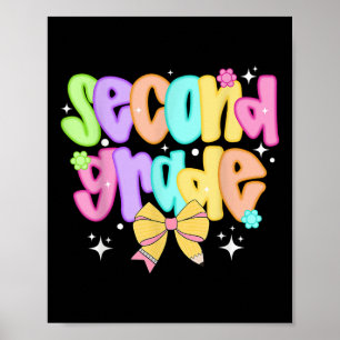 Preppy Second Grade Teacher Team Bow Back To Schoo Poster