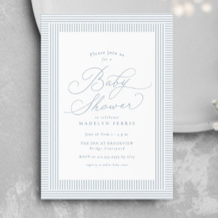 Preppy seersucker stripe blue white baby shower invitation