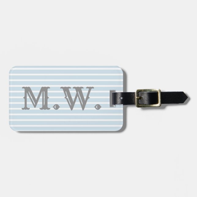Preppy Seersucker Striped Monogram Luggage Tag (Front Horizontal)