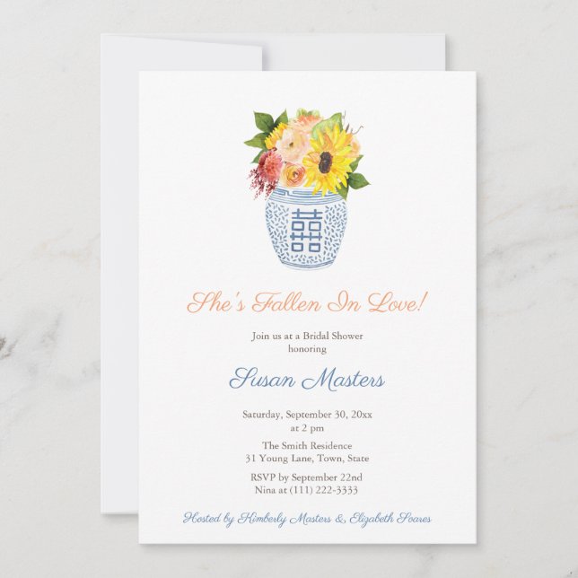 Preppy She's Fallen In Love Autumn Bridal Shower Invitation (Front)