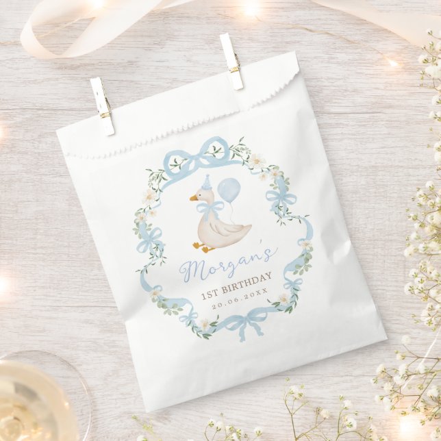 Preppy Silly Goose Blue Bow Boy Baby Shower Favour Bag (Clipped)