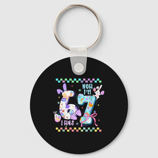 Preppy six seven 67 easter bunny funny 6 7 birthda keychain (Front)