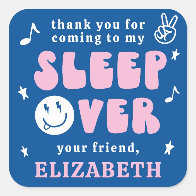 Preppy Sleep Over Tween Birthday Party Square Sticker (Front)