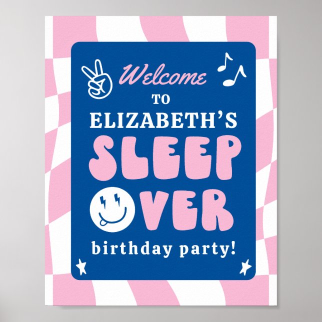 Preppy Sleep Over Tween Birthday Party Welcome Poster (Front)