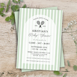 Preppy Soft Green Tennis Country Club Baby Shower Invitation