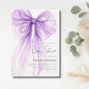 Preppy Soft Lilac Bow Coquette Clean Baby Shower Invitation