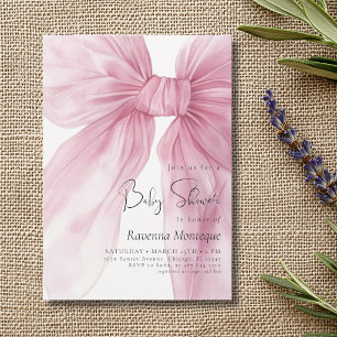 Preppy Soft Pink Bow Coquette Clean Baby Shower Invitation