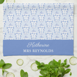 Preppy Something Blue Monogram Kitchen Towel