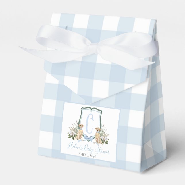 Preppy Southern Blue Boy Dog Baby Shower Favor Box (Front Side)