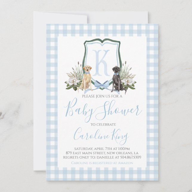 Preppy Southern Blue Boy Dog Baby Shower Invitation (Front)