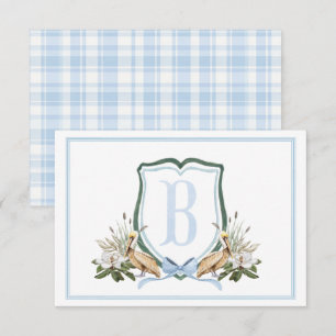 Preppy Southern Blue Boy Pelican Baby Shower Thank You Card