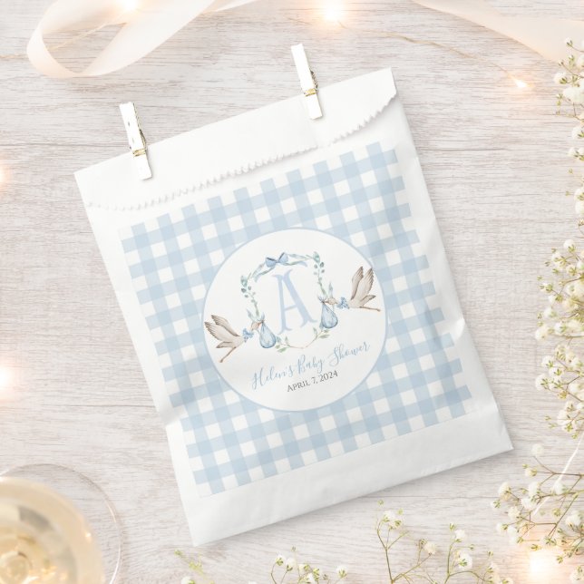 Preppy Southern Blue Boy Stork Baby Shower Favour Bag (Clipped)