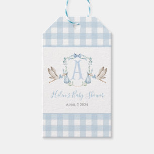 Preppy Southern Blue Boy Stork Baby Shower Gift Tags